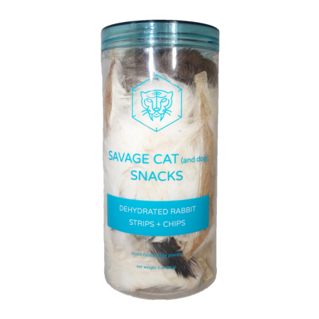 Savage Cat Dehydrated Rabbit Strips & Chips, 3 oz Jar