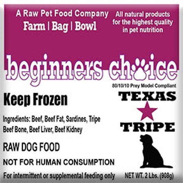 Beginner's Choice: 2 LB Raw Dog Food from Texas Tripe