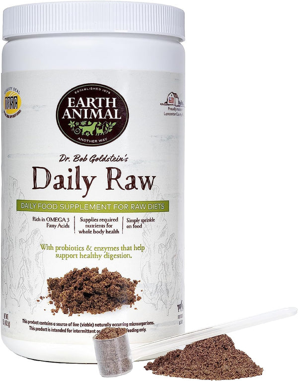 Earth Animal Daily Raw Cat Food & Raw Dog Food Topper - Complete Cat & Dog Vitamins Supplement, 1 Pound