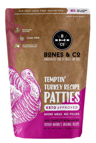 Bones and Co. Temptin' Turkey Patties Frozen Raw Dog Food