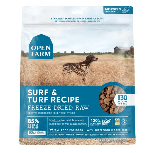 OPEN FARM GRAIN FREE SURF & TURF RECIPE FREEZE DRIED RAW DOG FOOD