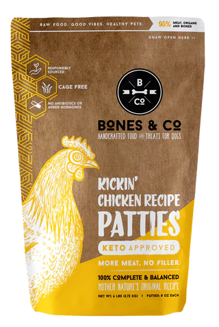Bones and Co. Kickin' Chicken Patties Frozen Raw Dog Food