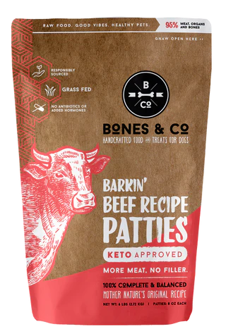 Bones and Co. Barkin' Beef Patties Frozen Raw Dog Food