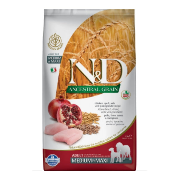 Farmina N&D Natural and Delicious Ancestral Grain Medium & Maxi Chicken & Pomegranate Adult Dry Dog Food
