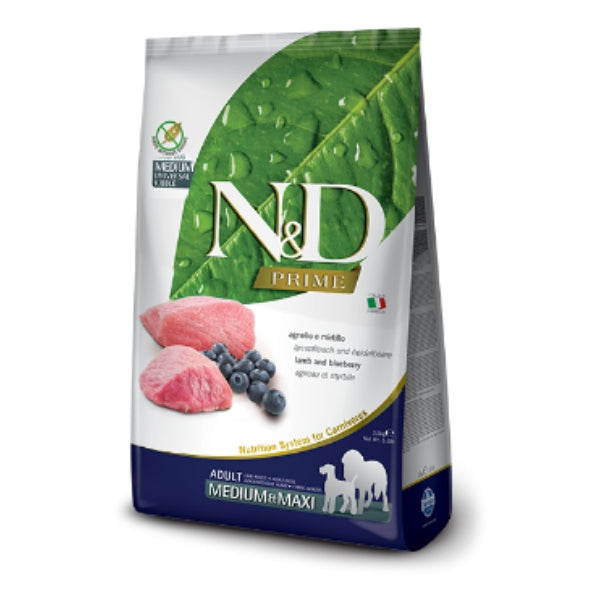 Farmina Prime N&D Natural & Delicious Grain Free Medium Adult Lamb & Blueberry Dry Dog Food