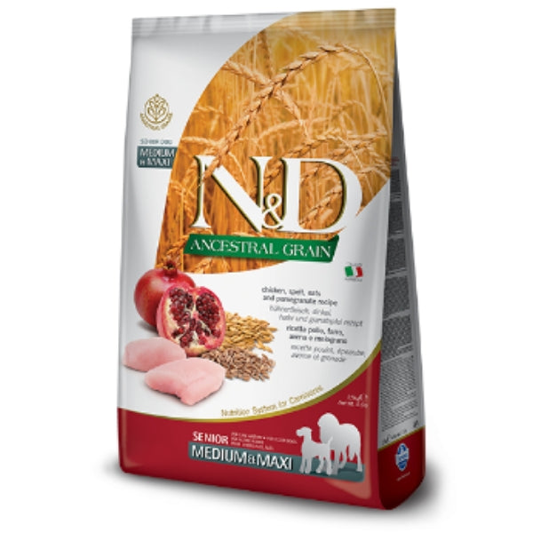 Farmina N&D Natural & Delicious Ancestral Grain Chicken & Pomegranate Medium & Maxi Senior Dry Dog Food