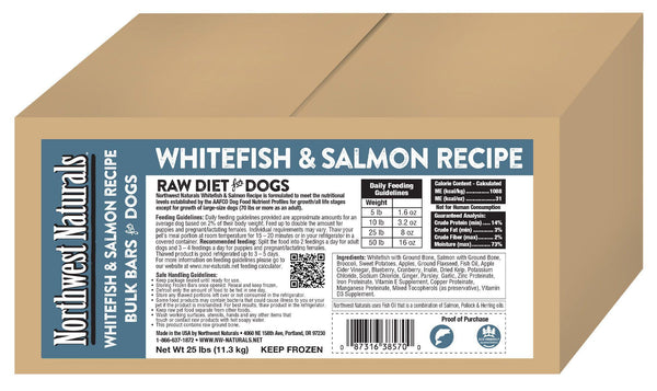 Northwest Naturals Raw Diet Grain-Free Whitefish & Salmon Dinner Bar Raw Frozen Dog Food, BULK 25-lb