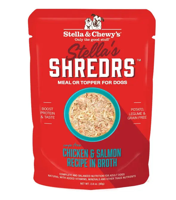 Single Bag. Stella & Chewy's Stella's Shredrs Chicken & Salmon In Broth For Dogs